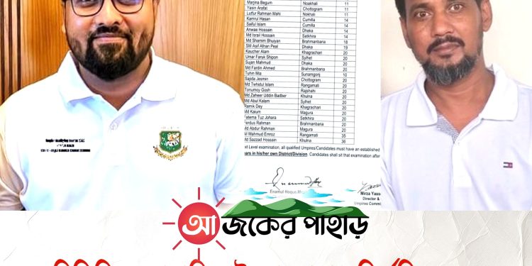 বিসিবির আম্পায়ার নির্বাচিত হলেন রাঙ্গামাটির তৌহিদুল ও আল মাহমুদ